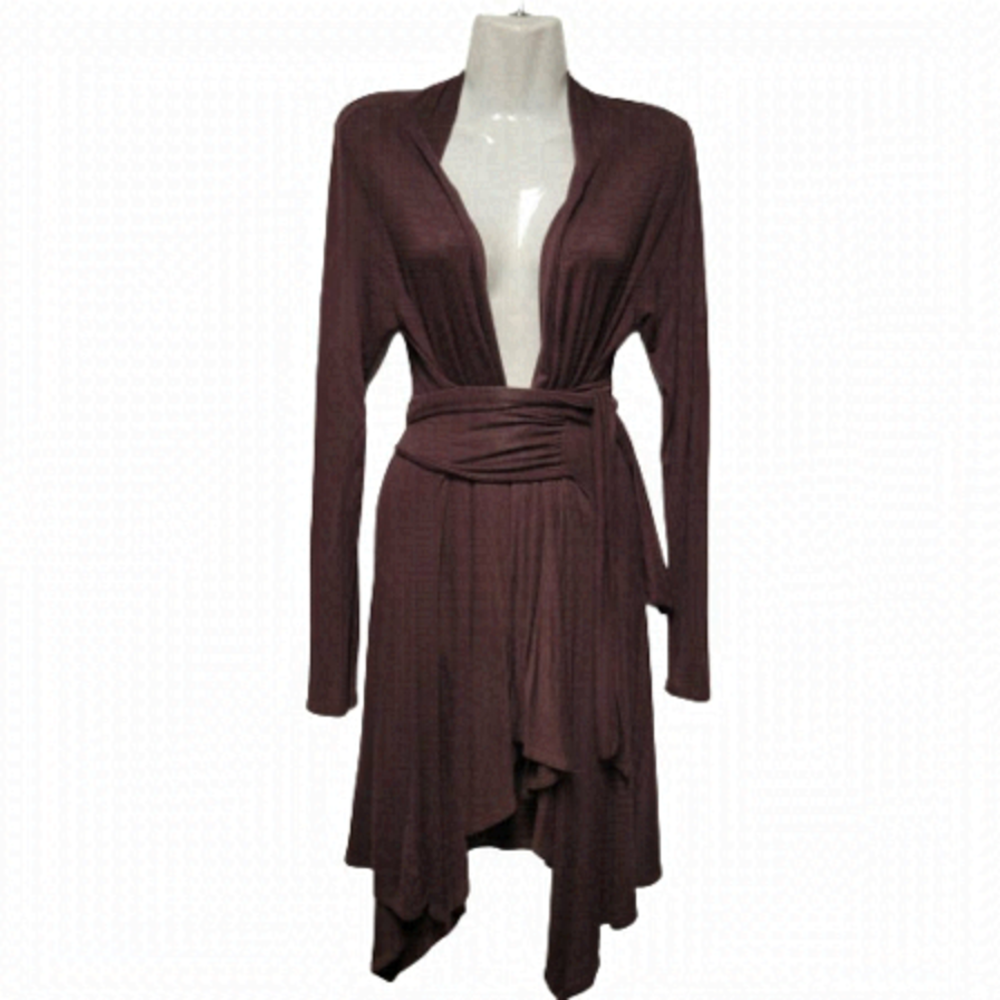 BROWN Long Cardigan Jacket Open Front Sweater Coat Cover Up - Size M